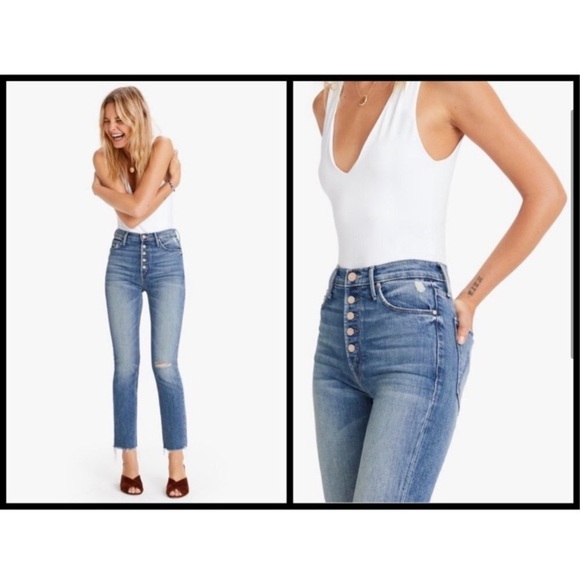 MOTHER PIXI DAZZLER ANKLE FRAY IN POPISM HIGH WAISTED RAW HEM STRAIGHT LEG SZ 26 - Picture 3 of 16